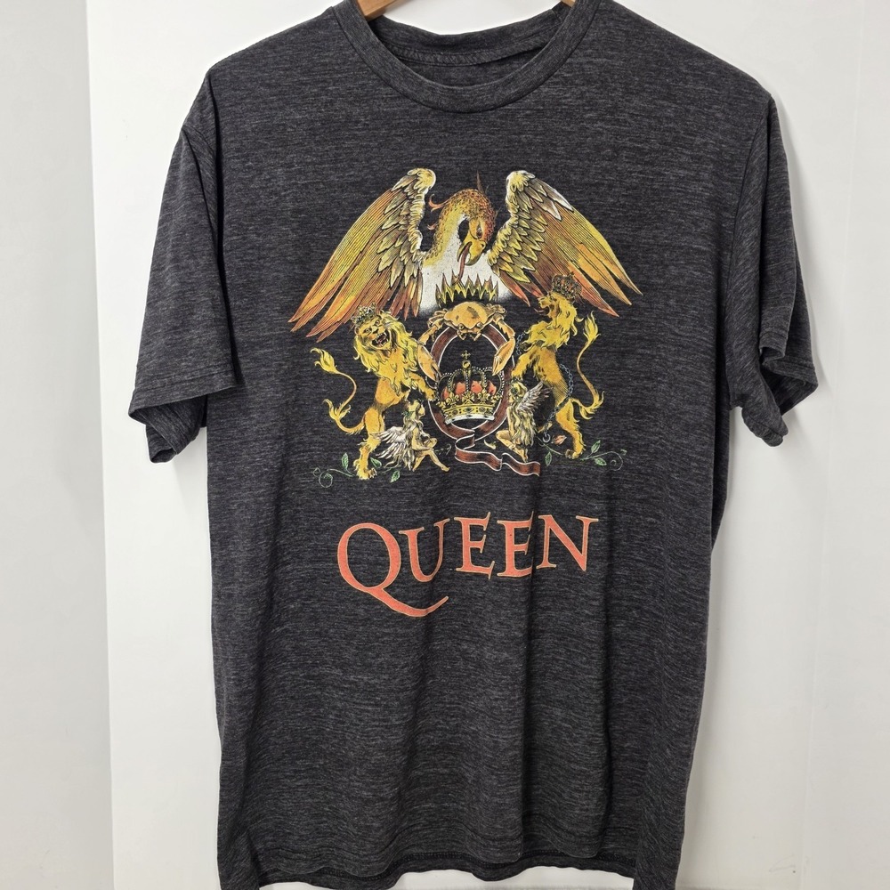 Queen‎ Band Graphic T Shirt Mens Large Charcoal Gray Crest Logo Rock Tee